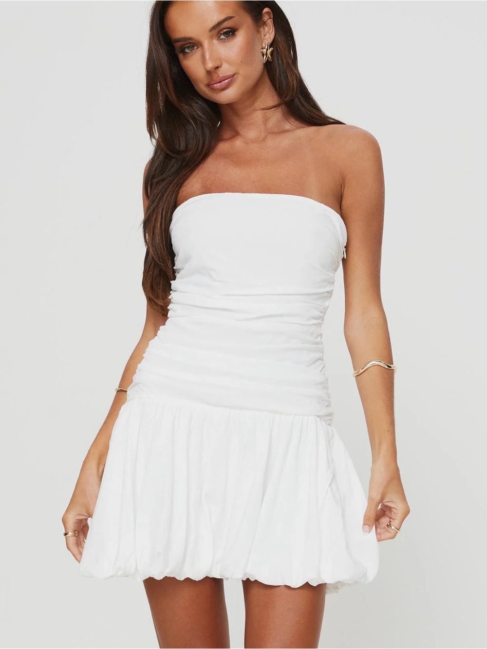 Princess Polly Strapless White Ruched Mini Dress